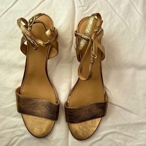 J Crew gold block heel sandal size 12